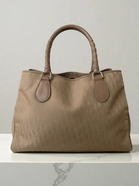 Christian Dior Vintage Trotter Romantique Satchel Bag Monogram Beige Tan - Picture 5 of 14